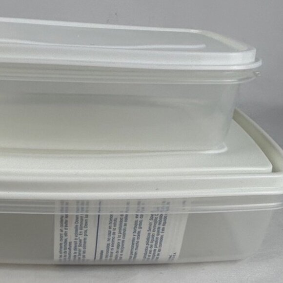 Vtg Rubbermaid Servin Saver 2 Storage Containers Rectangle Almond Lid #6 #11 - Picture 1 of 3
